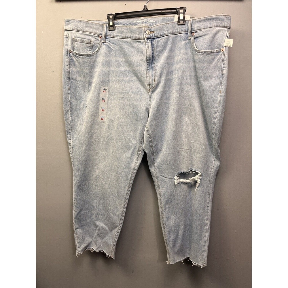 Old Navy Jeans Women 26 Light Blue Mid-Rise‎ Boyfriend Ankle Distressed Raw Hem